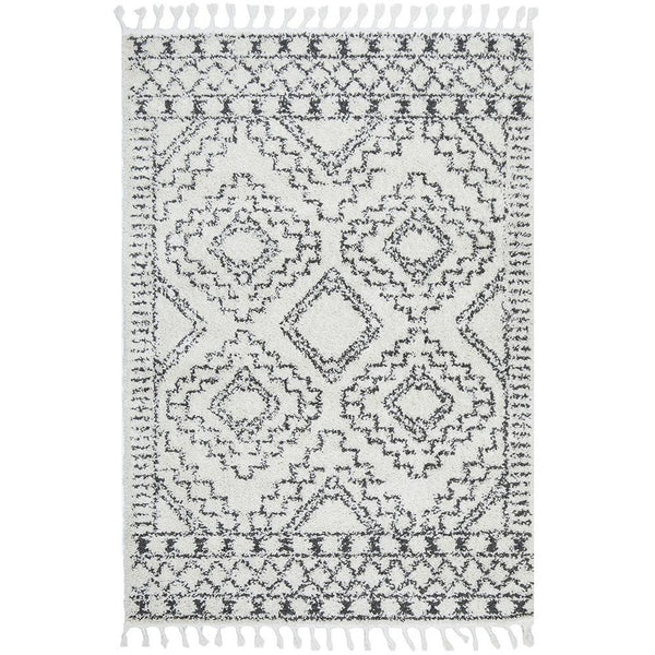 Saguenay 741 Tribal Monochrome Shaggy Rug - Rugs Of Beauty - 1