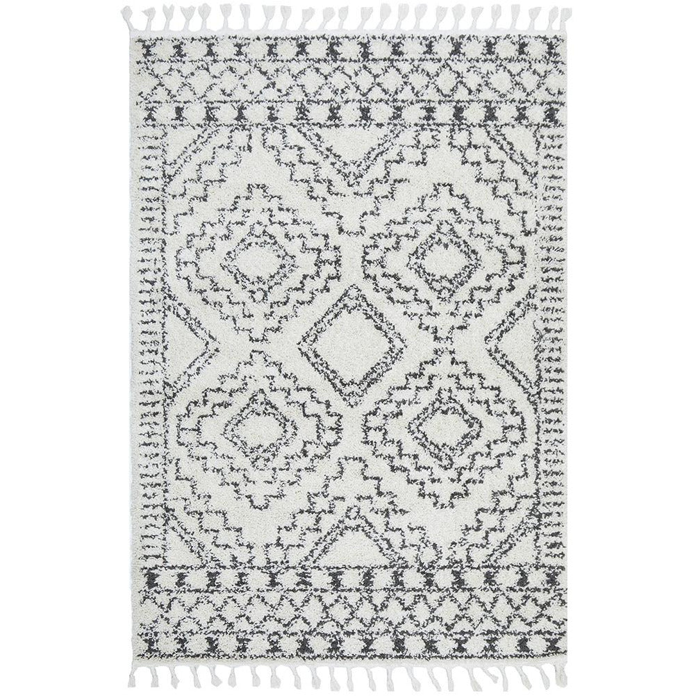Saguenay 741 Tribal Monochrome Shaggy Rug - Rugs Of Beauty - 1