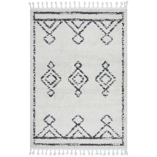 Saguenay 743 Tribal Monochrome Shaggy Rug - Rugs Of Beauty - 1