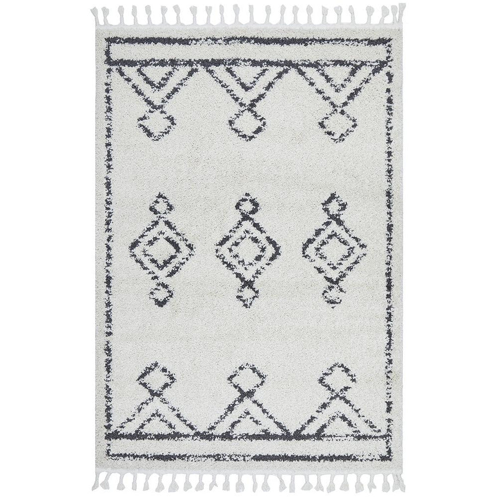 Saguenay 743 Tribal Monochrome Shaggy Rug - Rugs Of Beauty - 1