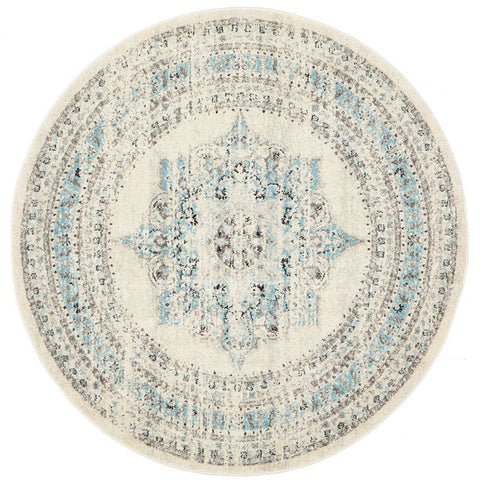 Salerno 1631 White Multi Colour Transitional Medallion Patterned Round Rug - Rugs Of Beauty - 1