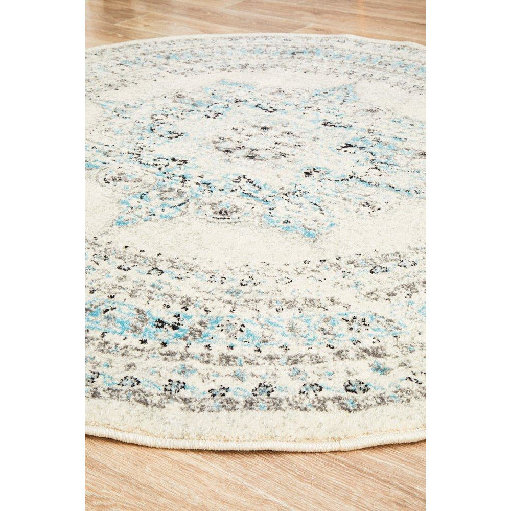 Salerno 1631 White Multi Colour Transitional Medallion Patterned Round Rug - Rugs Of Beauty - 5