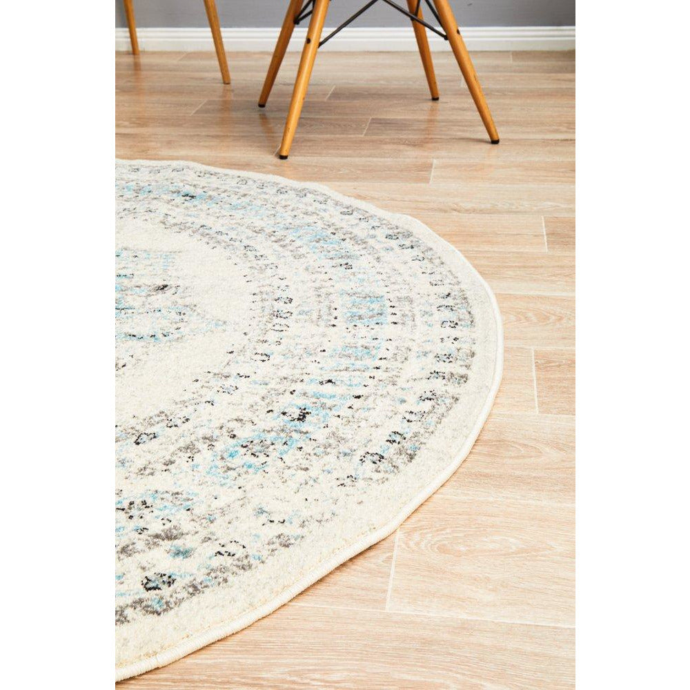 Salerno 1631 White Multi Colour Transitional Medallion Patterned Round Rug - Rugs Of Beauty - 9