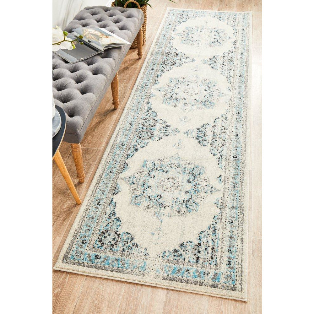 Salerno 1631 White Multi Colour Transitional Medallion Patterned Runner Rug - Rugs Of Beauty - 2