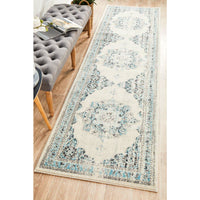 Salerno 1631 White Multi Colour Transitional Medallion Patterned Runner Rug - Rugs Of Beauty - 2