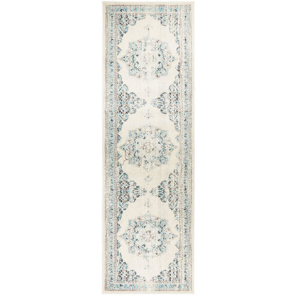 Salerno 1631 White Multi Colour Transitional Medallion Patterned Runner Rug - Rugs Of Beauty - 1