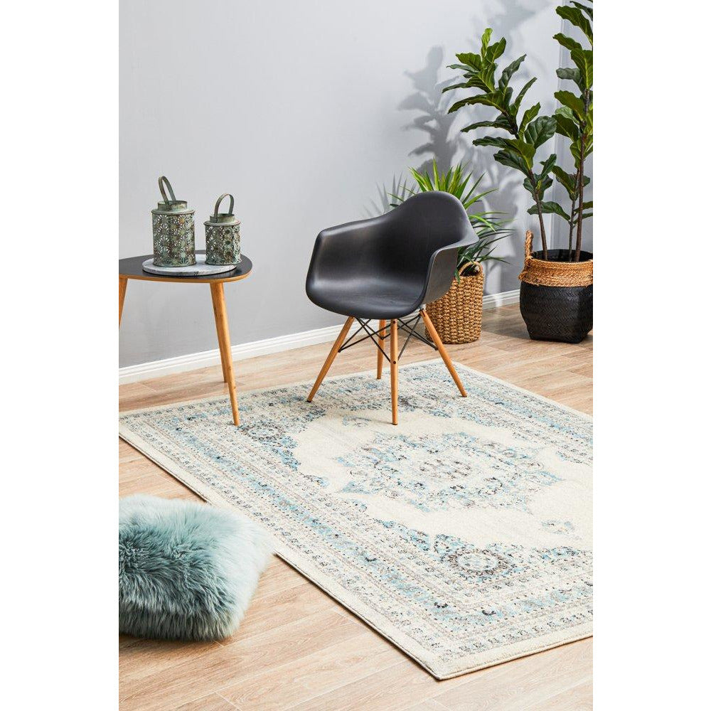 Salerno 1631 White Multi Colour Transitional Medallion Patterned Rug - Rugs Of Beauty - 3