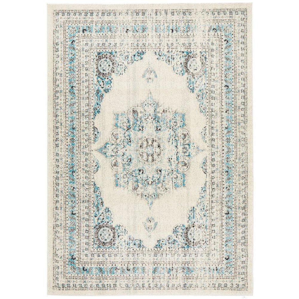 Salerno 1631 White Multi Colour Transitional Medallion Patterned Rug - Rugs Of Beauty - 1