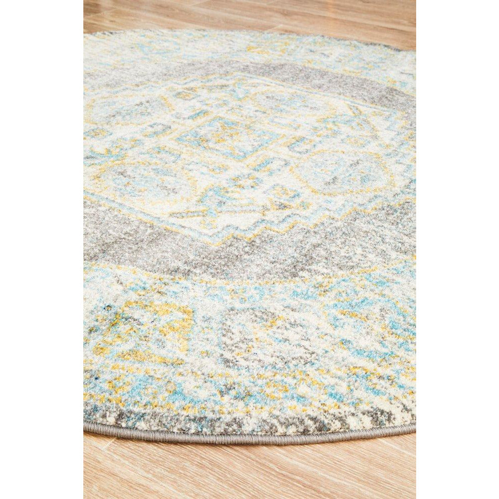 Salerno 1633 Grey Multi Colour Distressed Transitional Medallion Patterned Round Rug - Rugs Of Beauty - 7