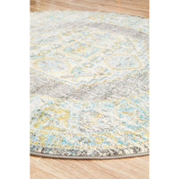 Salerno 1633 Grey Multi Colour Distressed Transitional Medallion Patterned Round Rug - Rugs Of Beauty - 7