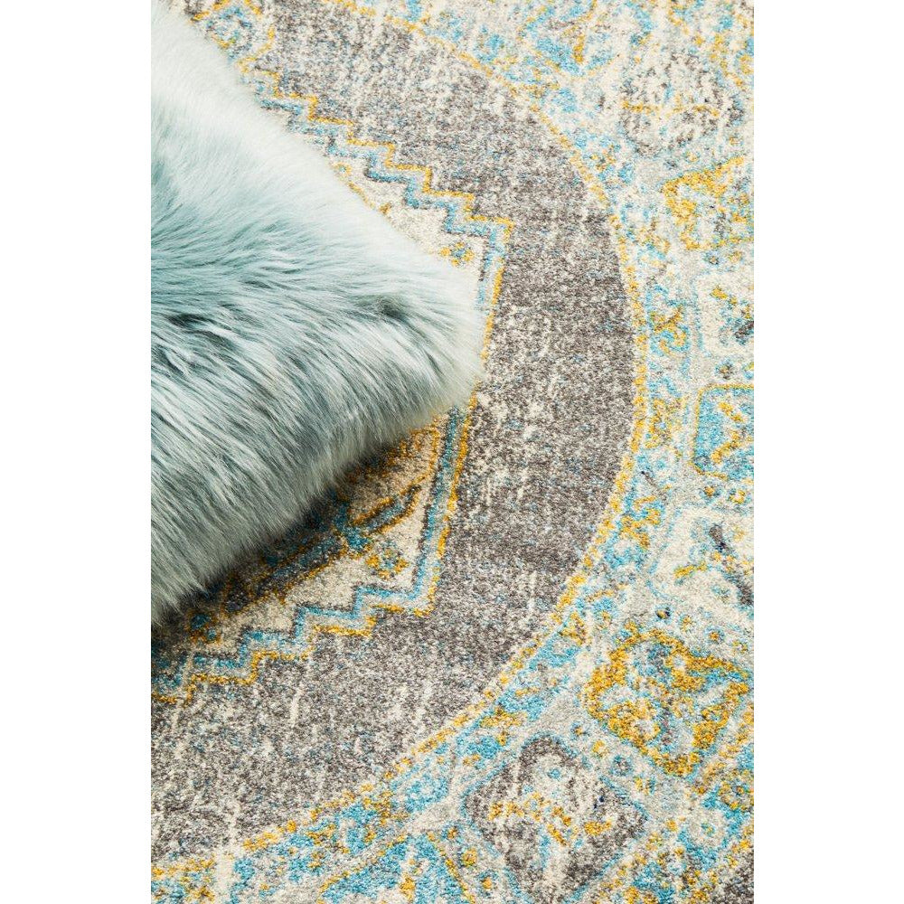 Salerno 1633 Grey Multi Colour Distressed Transitional Medallion Patterned Round Rug - Rugs Of Beauty - 6