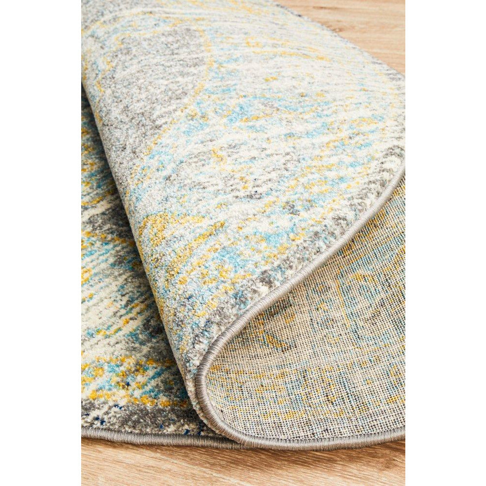 Salerno 1633 Grey Multi Colour Distressed Transitional Medallion Patterned Round Rug - Rugs Of Beauty - 9