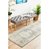 Salerno 1633 Grey Multi Colour Distressed Transitional Medallion Patterned Runner Rug - Rugs Of Beauty - 2