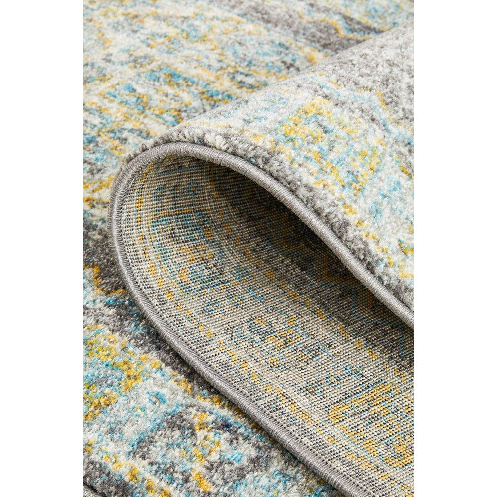 Salerno 1633 Grey Multi Colour Distressed Transitional Medallion Patterned Runner Rug - Rugs Of Beauty - 9