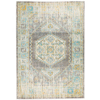 Salerno 1633 Grey Multi Colour Distressed Transitional Medallion Patterned Rug - Rugs Of Beauty - 1