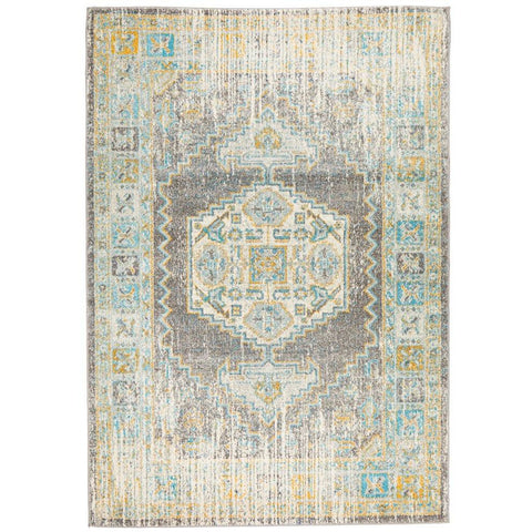 Salerno 1633 Grey Multi Colour Distressed Transitional Medallion Patterned Rug - Rugs Of Beauty - 1