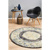 Salerno 1634 Charcoal Grey Multi Colour Transitional Medallion Patterned Round Rug - Rugs Of Beauty - 3
