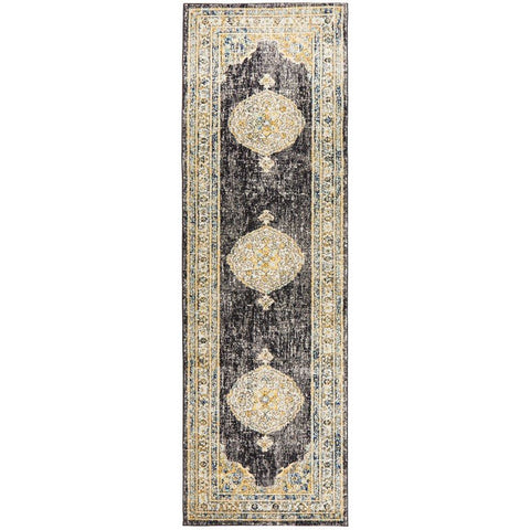 Salerno 1634 Charcoal Grey Multi Colour Transitional Medallion Patterned Runner Rug - Rugs Of Beauty - 1