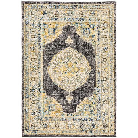 Salerno 1634 Charcoal Grey Multi Colour Transitional Medallion Patterned Rug - Rugs Of Beauty - 1
