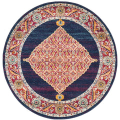 Salerno 1635 Blue Purple Multi Colour Transitional Medallion Patterned Round Rug - Rugs Of Beauty - 1