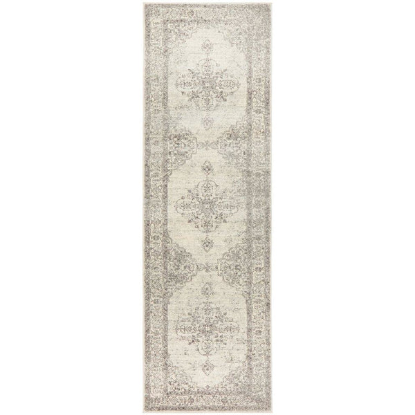 Salerno 1636 Silver Grey Multi Colour Transitional Medallion Patterned Runner Rug - Rugs Of Beauty - 1