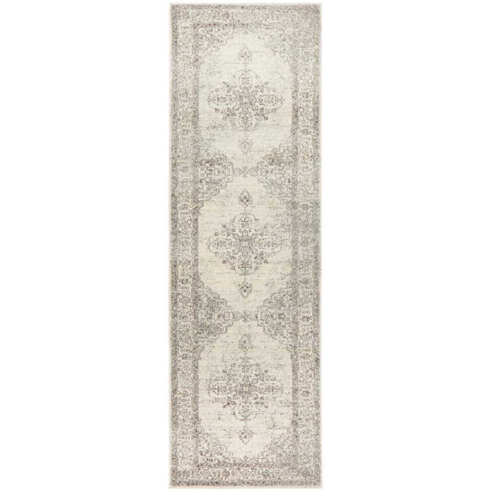 Salerno 1636 Silver Grey Multi Colour Transitional Medallion Patterned Runner Rug - Rugs Of Beauty - 1