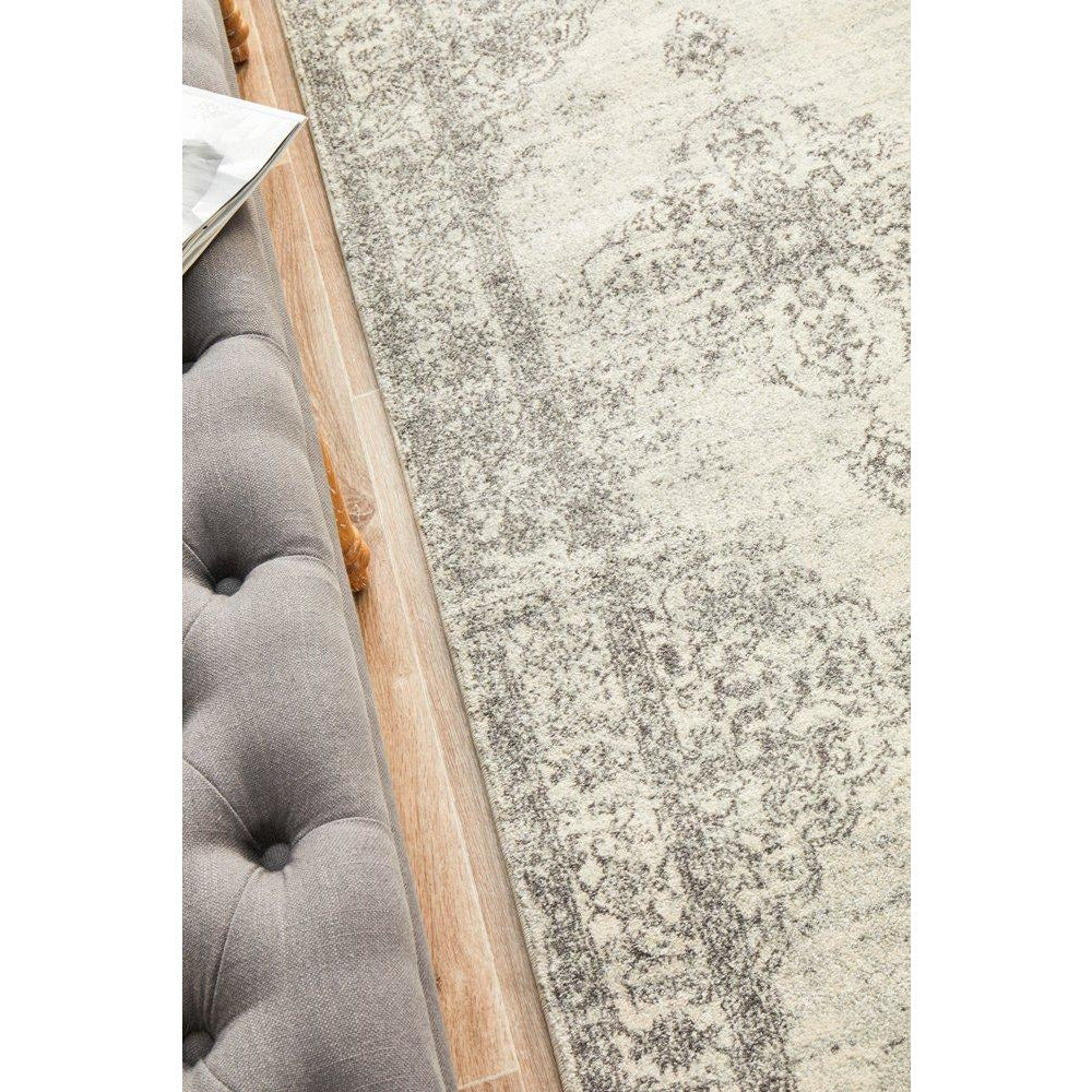 Salerno 1636 Silver Grey Multi Colour Transitional Medallion Patterned Runner Rug - Rugs Of Beauty - 5
