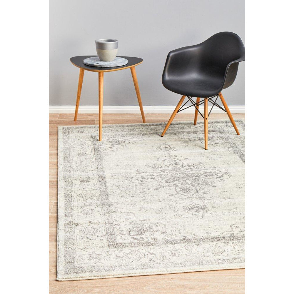 Salerno 1636 Silver Grey Multi Colour Transitional Medallion Patterned Rug - Rugs Of Beauty - 3