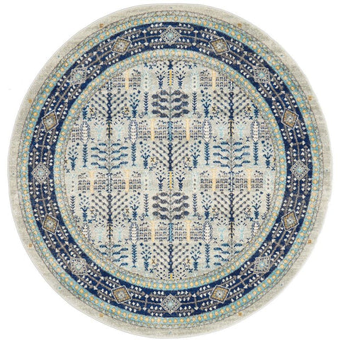 Salerno 1637 Blue Multi Colour Transitional Patterned Round Rug - Rugs Of Beauty - 1