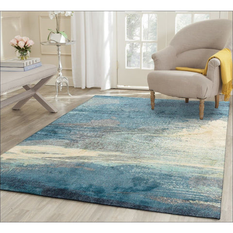 Calais Abstract Watercolour Blue Beige Grey Patterned Rug – Rugs Of Beauty