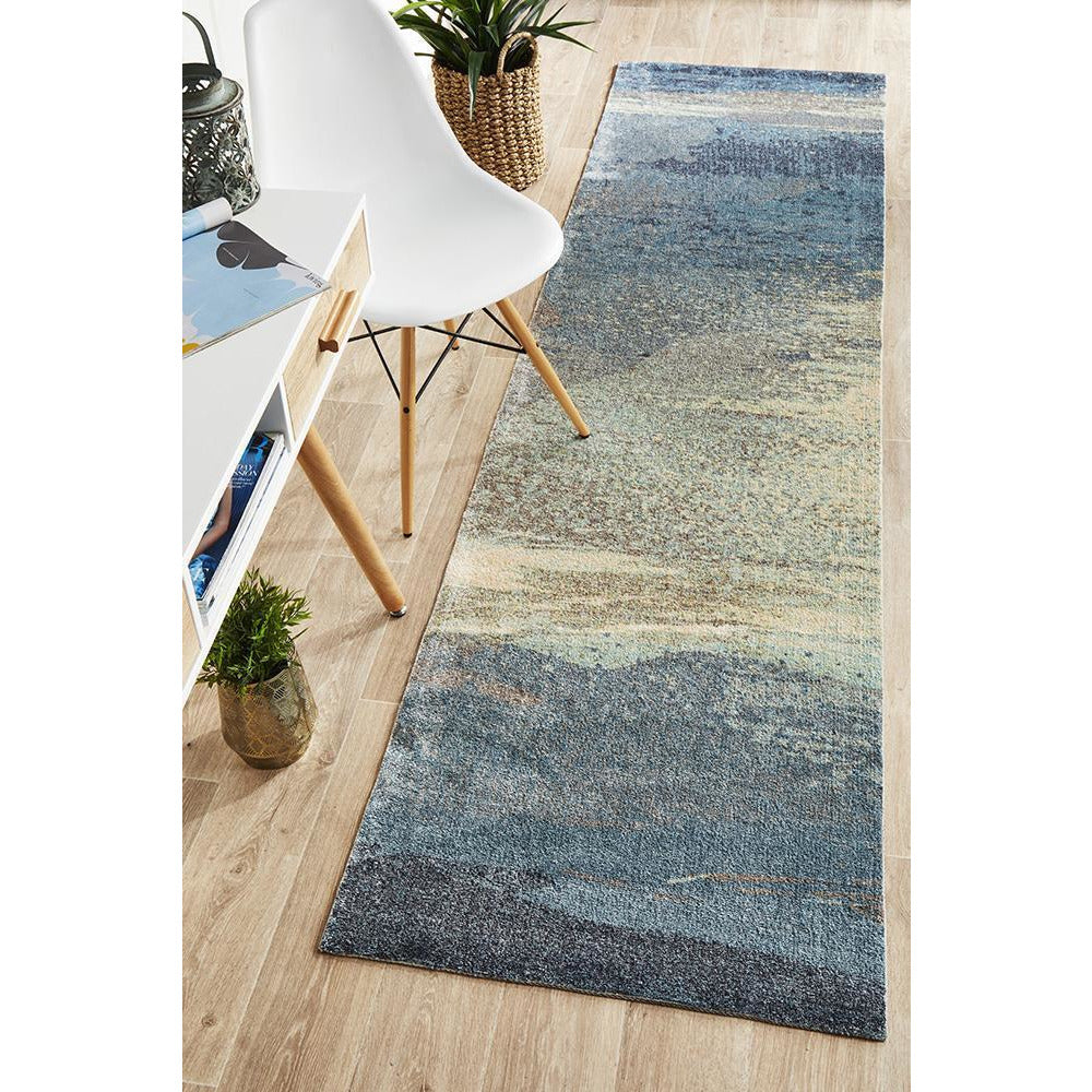 Calais Abstract Watercolour Blue Beige Grey Patterned Rug – Rugs Of Beauty