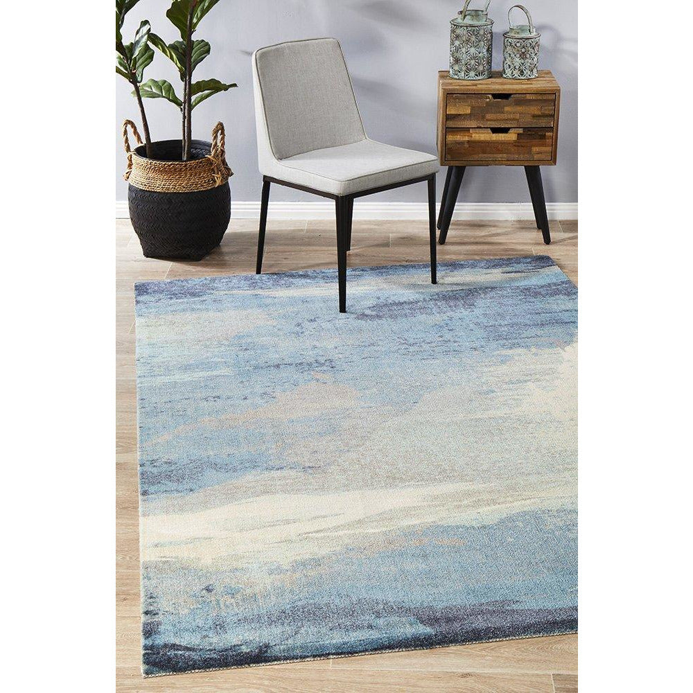 Calais Abstract Watercolour Blue Beige Grey Patterned Rug – Rugs Of Beauty