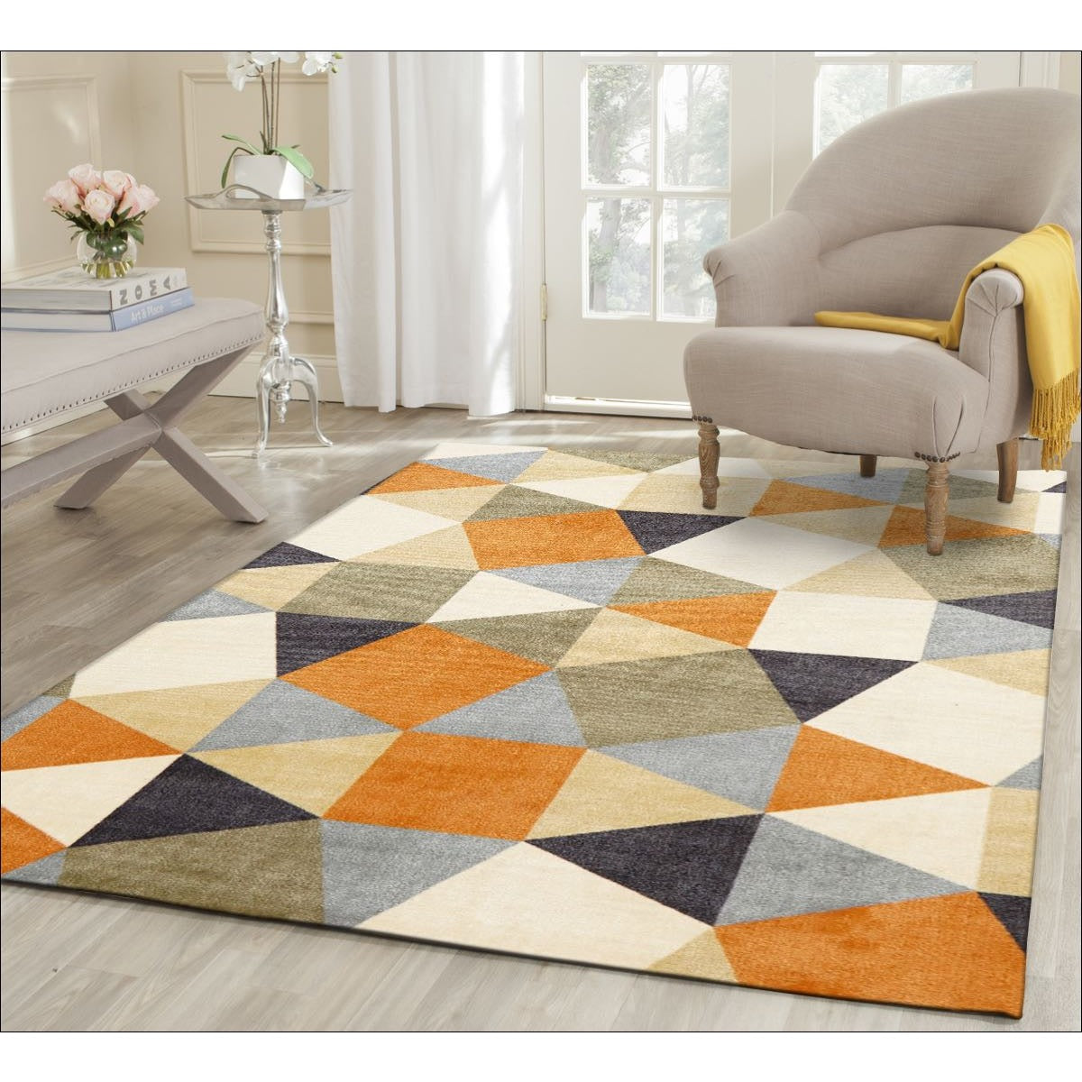 Multi Coloured Geometric Rug Calais Orange Multi Coloured Geometric Squares Triangles Modern Rug ...
