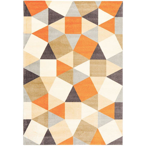 Calais Orange Multi Coloured Geometric Squares Triangles Modern Rug - Rugs Of Beauty - 1