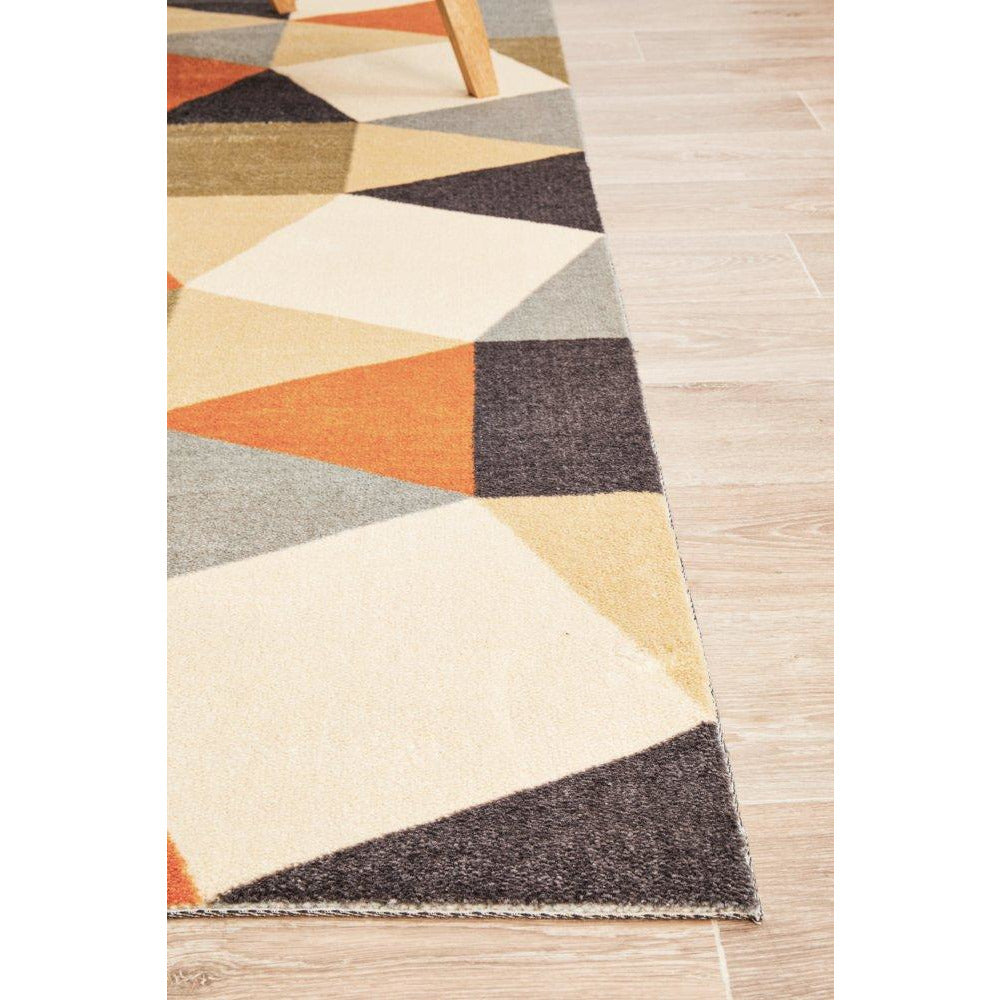 Calais Orange Multi Coloured Geometric Squares Triangles Modern Rug - Rugs Of Beauty - 7