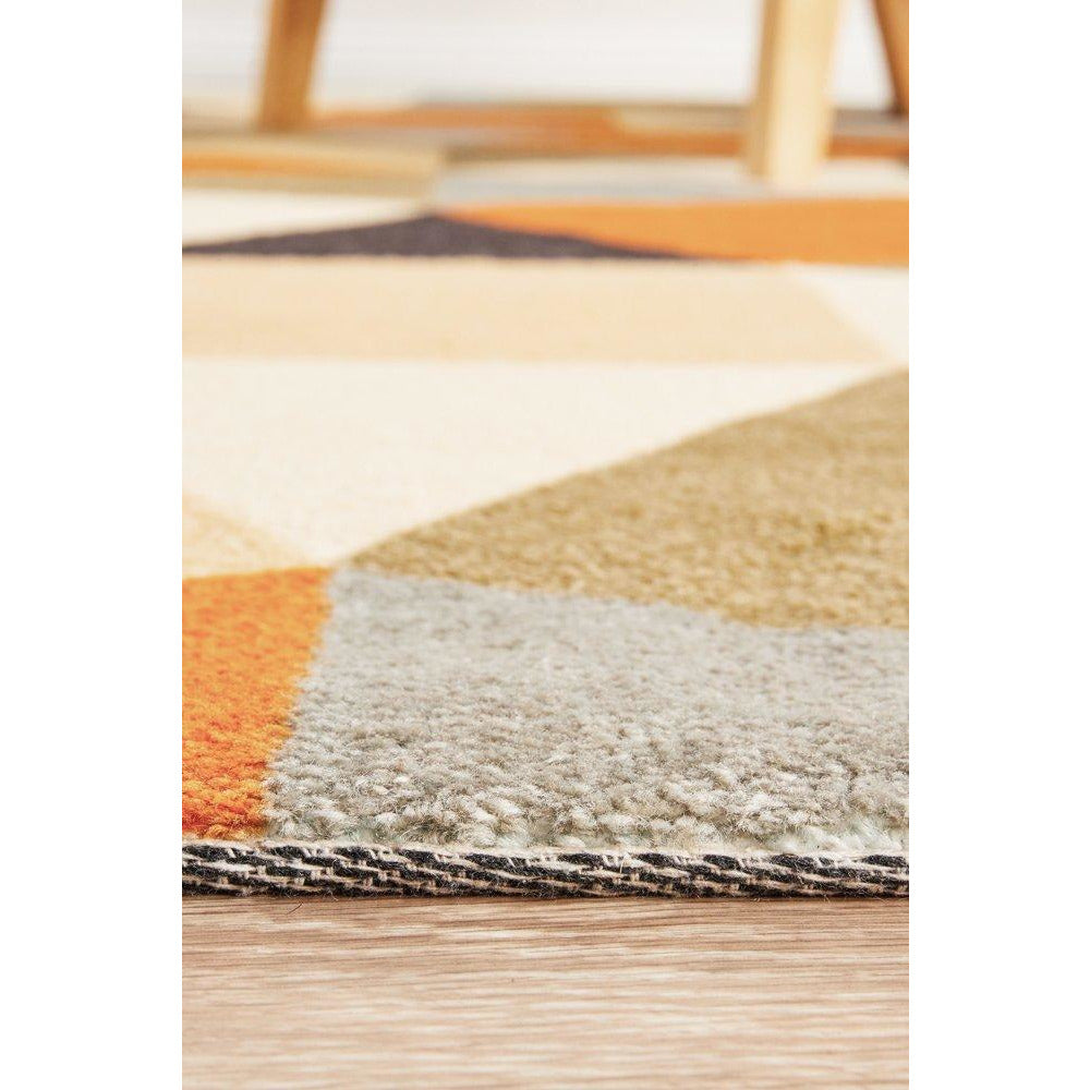 Calais Orange Multi Coloured Geometric Squares Triangles Modern Rug - Rugs Of Beauty - 8