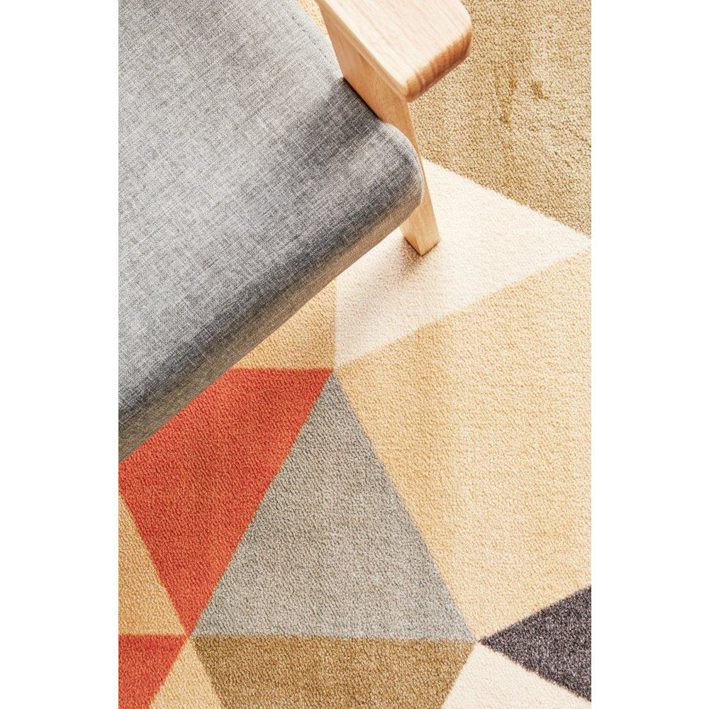 Calais Orange Multi Coloured Geometric Squares Triangles Modern Rug - Rugs Of Beauty - 9