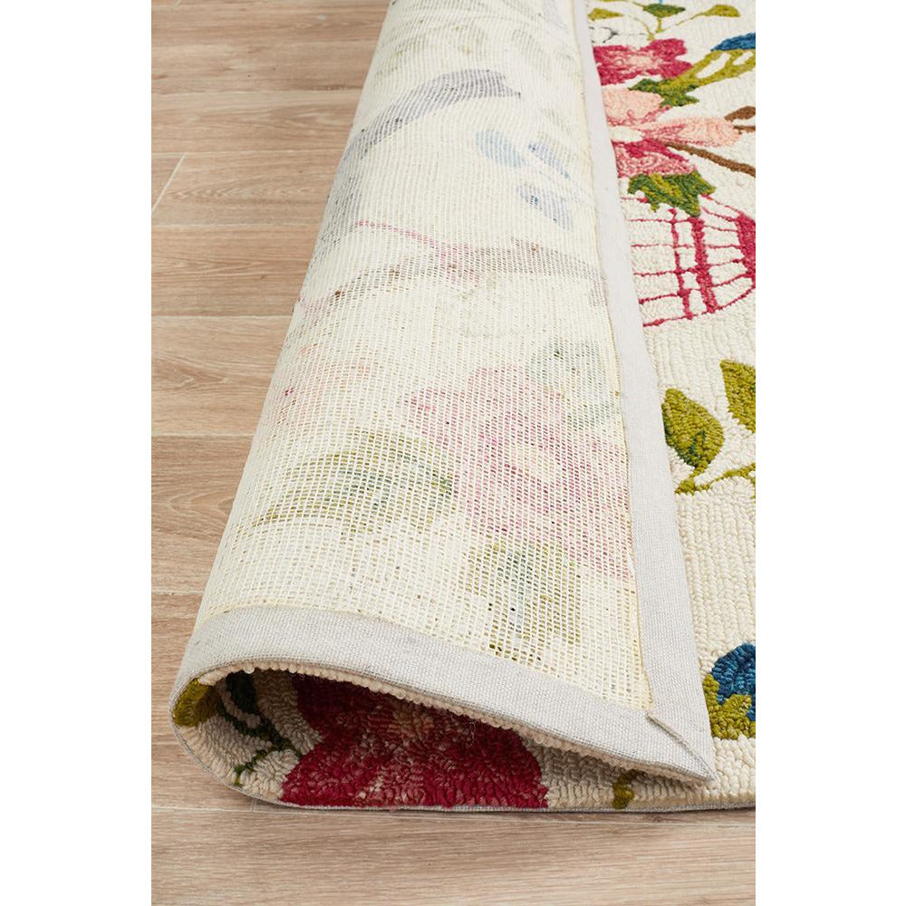 Florence 1534 White Multi Colour Floral Birds Bird Cages Outdoor Modern Rug - Rugs Of Beauty - 9