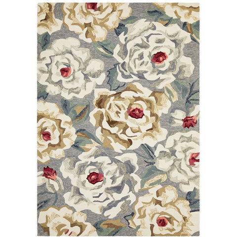 Florence 1537 Grey Floral Patterned Outdoor Modern Rug - Rugs Of Beauty - 1