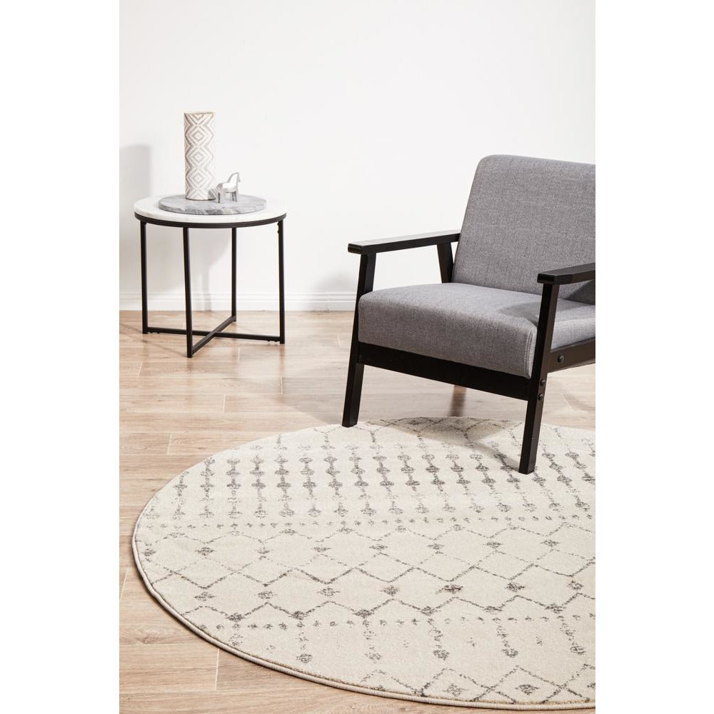 Kiruna 772 Silver Grey Cream Transitional Trellis Patterned Round Rug - Rugs Of Beauty - 2