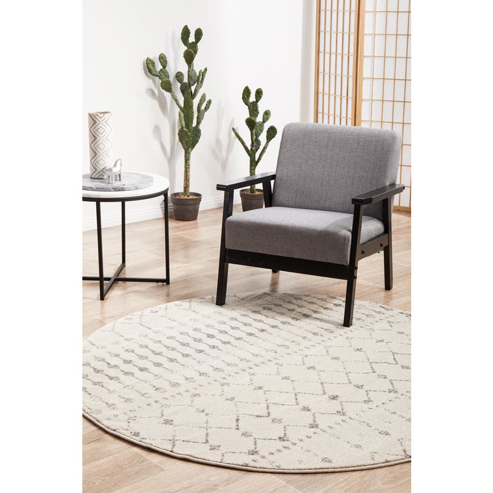 Kiruna 772 Silver Grey Cream Transitional Trellis Patterned Round Rug - Rugs Of Beauty - 3
