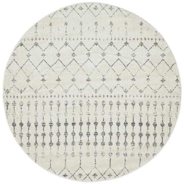 Kiruna 772 Silver Grey Cream Transitional Trellis Patterned Round Rug - Rugs Of Beauty - 1
