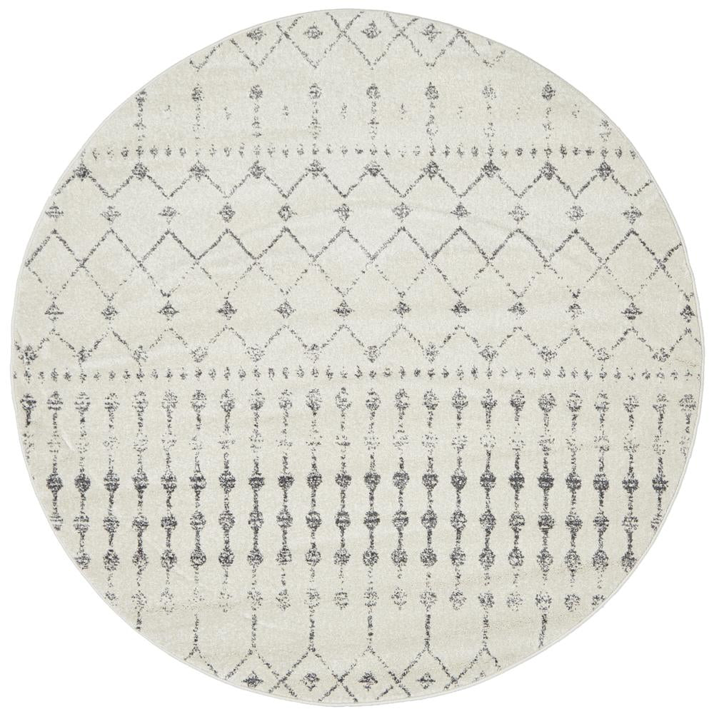 Kiruna 772 Silver Grey Cream Transitional Trellis Patterned Round Rug - Rugs Of Beauty - 1