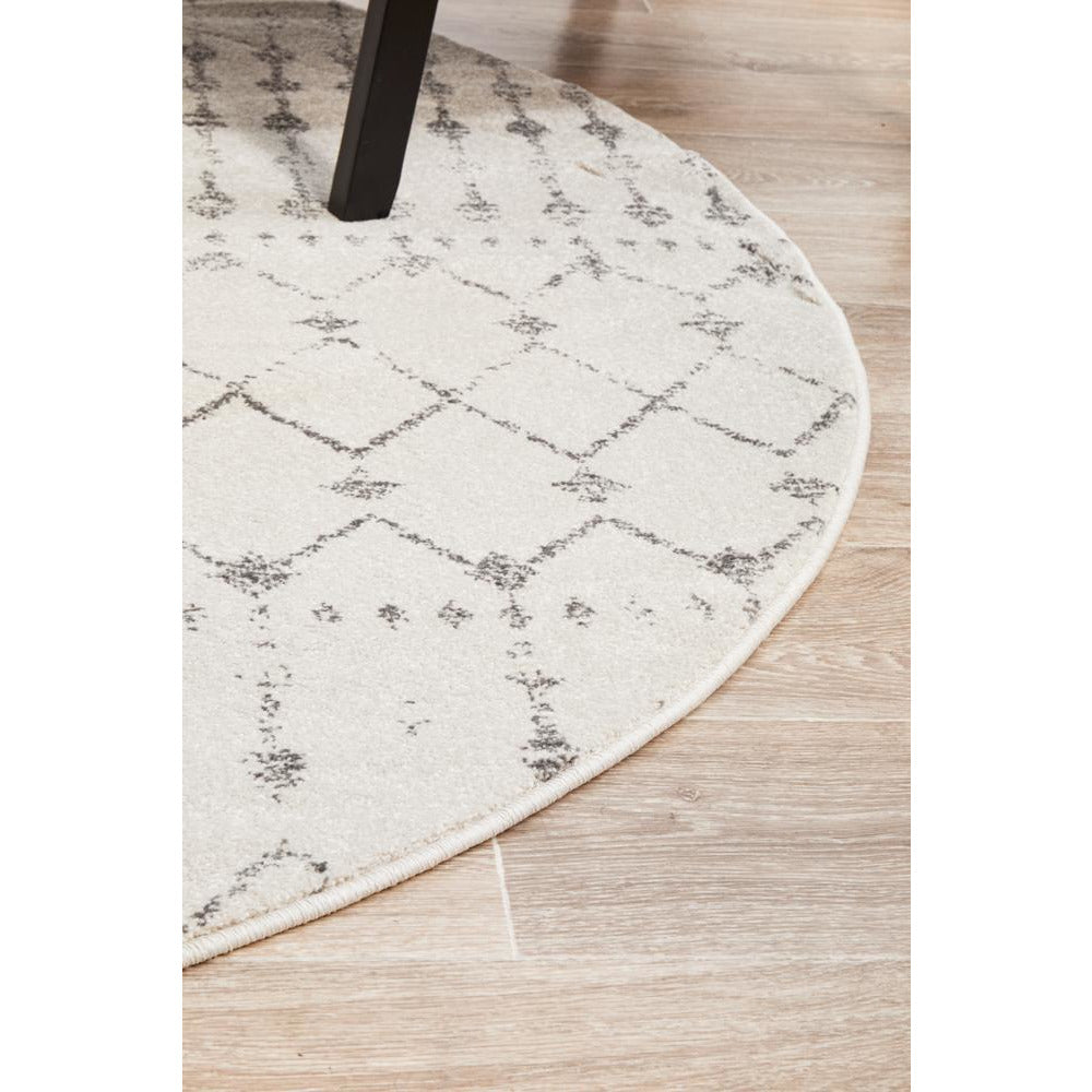Kiruna 772 Silver Grey Cream Transitional Trellis Patterned Round Rug - Rugs Of Beauty - 6