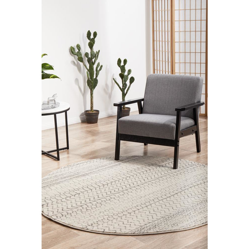 Kiruna 773 Silver Grey Cream Transitional Patterned Round Rug - Rugs Of Beauty - 3
