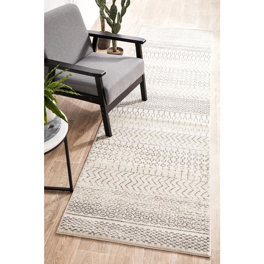 Kiruna 773 Silver Grey Cream Transitional Patterned Runner Rug - Rugs Of Beauty - 2