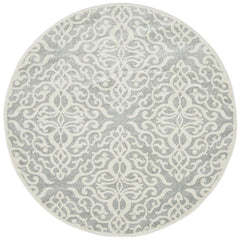 Kiruna 774 Silver Grey Cream Transitional Floral Trellis Patterned Round Rug - Rugs Of Beauty - 1