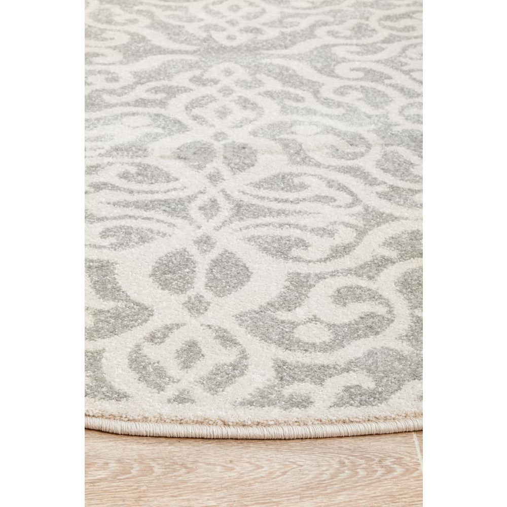 Kiruna 774 Silver Grey Cream Transitional Floral Trellis Patterned Round Rug - Rugs Of Beauty - 7
