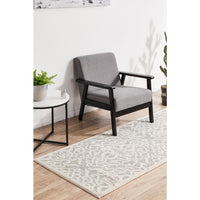 Kiruna 774 Silver Grey Cream Transitional Floral Trellis Patterned Runner Rug - Rugs Of Beauty - 3