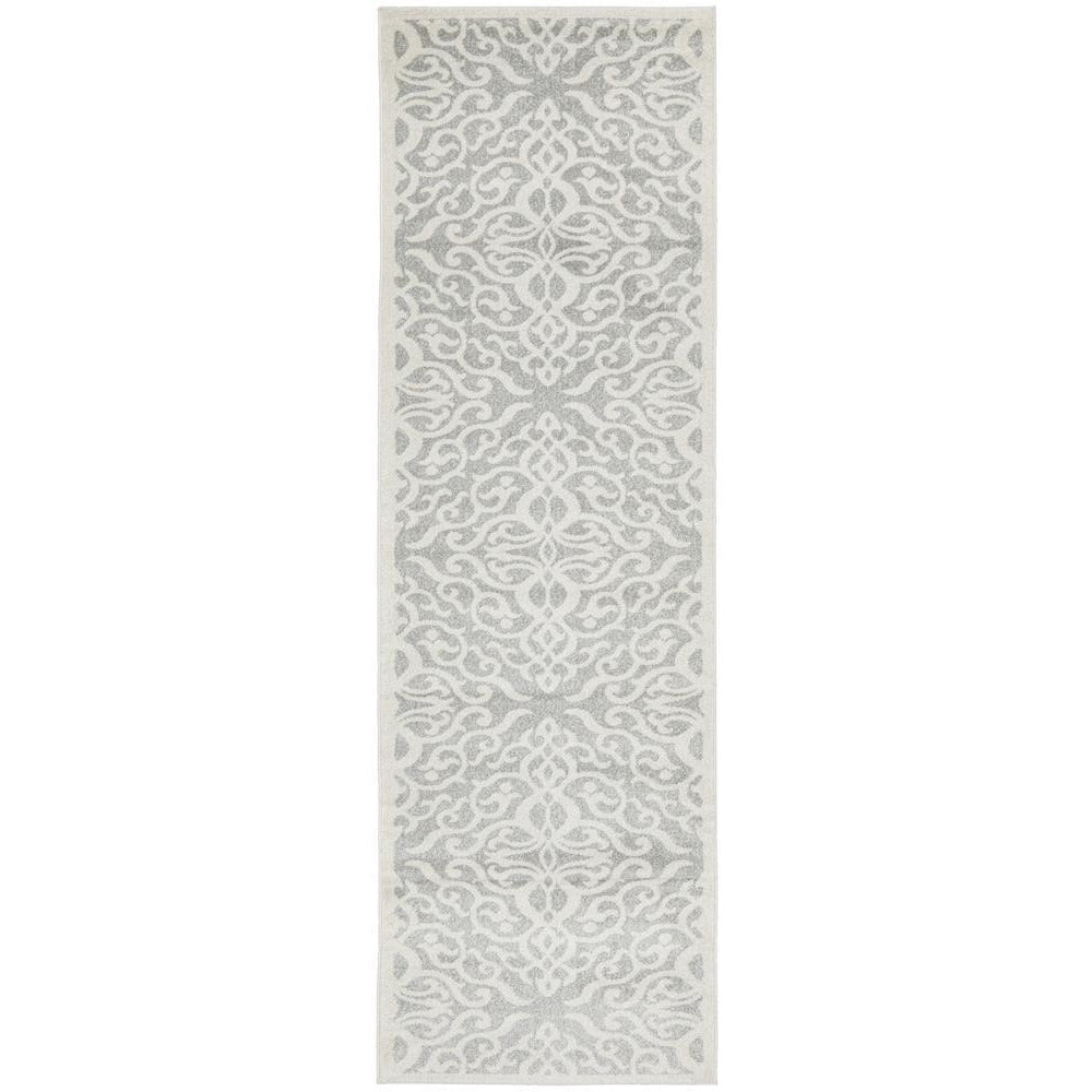 Kiruna 774 Silver Grey Cream Transitional Floral Trellis Patterned Runner Rug - Rugs Of Beauty - 1